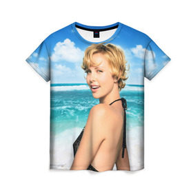Женская футболка 3D с принтом Шарлиз Терон в Санкт-Петербурге, 100% полиэфир ( синтетическое хлопкоподобное полотно) | прямой крой, круглый вырез горловины, длина до линии бедер | charlize theron | американская | киноактриса | модель | шарлиз терон