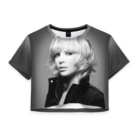 Женская футболка 3D укороченная с принтом Шарлиз Терон в Санкт-Петербурге, 100% полиэстер | круглая горловина, длина футболки до линии талии, рукава с отворотами | charlize theron | американская | киноактриса | модель | шарлиз терон