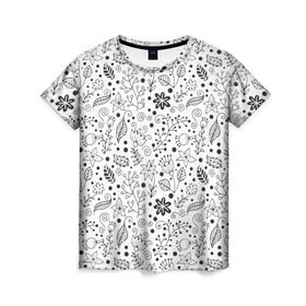 Женская футболка 3D с принтом Цветочки-травушки в Санкт-Петербурге, 100% полиэфир ( синтетическое хлопкоподобное полотно) | прямой крой, круглый вырез горловины, длина до линии бедер | листья | природа | ромашки | цветы