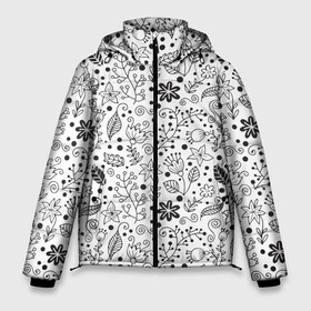 Мужская зимняя куртка 3D с принтом Цветочки-травушки в Санкт-Петербурге, верх — 100% полиэстер; подкладка — 100% полиэстер; утеплитель — 100% полиэстер | длина ниже бедра, свободный силуэт Оверсайз. Есть воротник-стойка, отстегивающийся капюшон и ветрозащитная планка. 

Боковые карманы с листочкой на кнопках и внутренний карман на молнии. | Тематика изображения на принте: листья | природа | ромашки | цветы