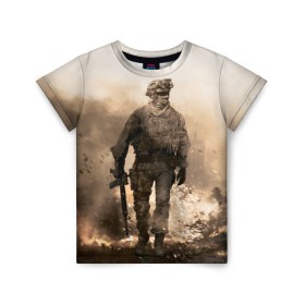 Детская футболка 3D с принтом Call of Duty в Санкт-Петербурге, 100% гипоаллергенный полиэфир | прямой крой, круглый вырез горловины, длина до линии бедер, чуть спущенное плечо, ткань немного тянется | Тематика изображения на принте: call of duty | cod | modern | mw2 | warfare