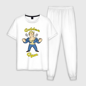 Мужская пижама хлопок с принтом Fallout golden gym в Санкт-Петербурге, 100% хлопок | брюки и футболка прямого кроя, без карманов, на брюках мягкая резинка на поясе и по низу штанин
 | Тематика изображения на принте: 