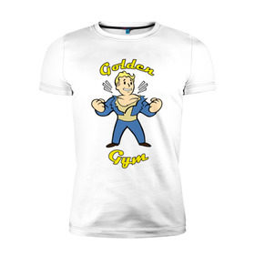 Мужская футболка премиум с принтом Fallout golden gym в Санкт-Петербурге, 92% хлопок, 8% лайкра | приталенный силуэт, круглый вырез ворота, длина до линии бедра, короткий рукав | Тематика изображения на принте: 