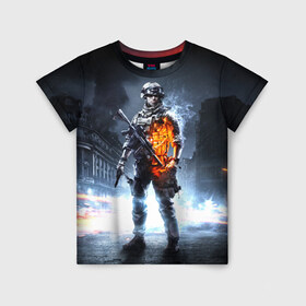 Детская футболка 3D с принтом Battlefield в Санкт-Петербурге, 100% гипоаллергенный полиэфир | прямой крой, круглый вырез горловины, длина до линии бедер, чуть спущенное плечо, ткань немного тянется | 3 | battlefield | батла | игра