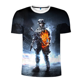 Мужская футболка 3D спортивная с принтом Battlefield в Санкт-Петербурге, 100% полиэстер с улучшенными характеристиками | приталенный силуэт, круглая горловина, широкие плечи, сужается к линии бедра | Тематика изображения на принте: 3 | battlefield | батла | игра
