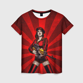 Женская футболка 3D с принтом Red alert в Санкт-Петербурге, 100% полиэфир ( синтетическое хлопкоподобное полотно) | прямой крой, круглый вырез горловины, длина до линии бедер | девушка | оружие | снайпер | ссср
