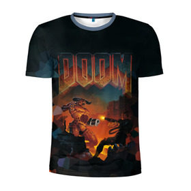 Мужская футболка 3D спортивная с принтом Doom 2 в Санкт-Петербурге, 100% полиэстер с улучшенными характеристиками | приталенный силуэт, круглая горловина, широкие плечи, сужается к линии бедра | минотавр