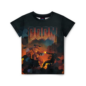 Детская футболка 3D с принтом Doom 2 в Санкт-Петербурге, 100% гипоаллергенный полиэфир | прямой крой, круглый вырез горловины, длина до линии бедер, чуть спущенное плечо, ткань немного тянется | минотавр
