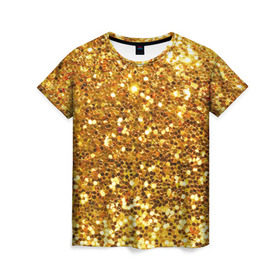 Женская футболка 3D с принтом Золотое мерцание в Санкт-Петербурге, 100% полиэфир ( синтетическое хлопкоподобное полотно) | прямой крой, круглый вырез горловины, длина до линии бедер | зеркала | золотая россыпь | золото | золотое | мерцание | свет | яркий
