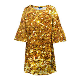Детское платье 3D с принтом Золотое мерцание в Санкт-Петербурге, 100% полиэстер | прямой силуэт, чуть расширенный к низу. Круглая горловина, на рукавах — воланы | зеркала | золотая россыпь | золото | золотое | мерцание | свет | яркий