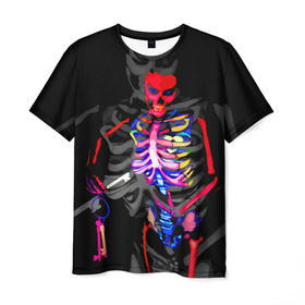 Мужская футболка 3D с принтом Скелет в Санкт-Петербурге, 100% полиэфир | прямой крой, круглый вырез горловины, длина до линии бедер | bodyart | faceart | helloween | аквагрим | боди арт | бодиарт | замок | ключ | неоновый | свет | сердце | скелет | фейсарт | хэллоуин | череп