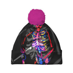 Шапка 3D c помпоном с принтом Скелет в Санкт-Петербурге, 100% полиэстер | универсальный размер, печать по всей поверхности изделия | bodyart | faceart | helloween | аквагрим | боди арт | бодиарт | замок | ключ | неоновый | свет | сердце | скелет | фейсарт | хэллоуин | череп