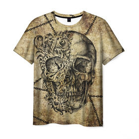 Мужская футболка 3D с принтом Skull & Chains в Санкт-Петербурге, 100% полиэфир | прямой крой, круглый вырез горловины, длина до линии бедер | красивый | крутой | рисунок | узор | цепи | череп