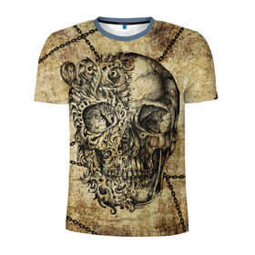 Мужская футболка 3D спортивная с принтом Skull & Chains в Санкт-Петербурге, 100% полиэстер с улучшенными характеристиками | приталенный силуэт, круглая горловина, широкие плечи, сужается к линии бедра | красивый | крутой | рисунок | узор | цепи | череп