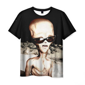 Мужская футболка 3D с принтом Пришелец в Санкт-Петербурге, 100% полиэфир | прямой крой, круглый вырез горловины, длина до линии бедер | инопланетянин | космос | очки | пришелец