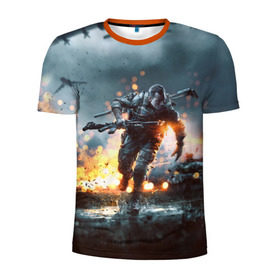 Мужская футболка 3D спортивная с принтом Battlefield в Санкт-Петербурге, 100% полиэстер с улучшенными характеристиками | приталенный силуэт, круглая горловина, широкие плечи, сужается к линии бедра | battlefield | батла | батлфилд | игра