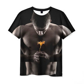 Мужская футболка 3D с принтом Цветок в Санкт-Петербурге, 100% полиэфир | прямой крой, круглый вырез горловины, длина до линии бедер | культурист | мужчина | мышцы | парень | подарок | спортсмен | цветок