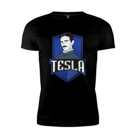 Мужская футболка премиум с принтом Никола Тесла в Санкт-Петербурге, 92% хлопок, 8% лайкра | приталенный силуэт, круглый вырез ворота, длина до линии бедра, короткий рукав | tesla