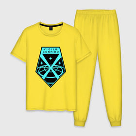Мужская пижама хлопок с принтом X-COM (логотип) в Санкт-Петербурге, 100% хлопок | брюки и футболка прямого кроя, без карманов, на брюках мягкая резинка на поясе и по низу штанин
 | alien | ufo | инопланетяне | нло