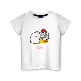 Детская футболка хлопок с принтом Кролик Моланг (кекс) в Санкт-Петербурге, 100% хлопок | круглый вырез горловины, полуприлегающий силуэт, длина до линии бедер | molang | каваи | кекс | кролик | моланг | няшя