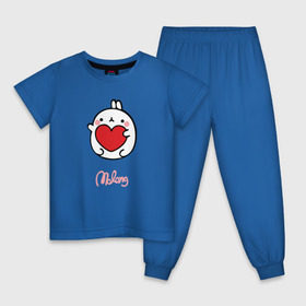 Детская пижама хлопок с принтом Кролик Моланг (сердце) в Санкт-Петербурге, 100% хлопок |  брюки и футболка прямого кроя, без карманов, на брюках мягкая резинка на поясе и по низу штанин
 | molang | каваи | кролик | любовь | моланг | сердце