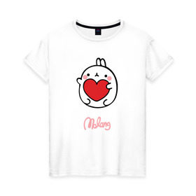 Женская футболка хлопок с принтом Кролик Моланг (сердце) в Санкт-Петербурге, 100% хлопок | прямой крой, круглый вырез горловины, длина до линии бедер, слегка спущенное плечо | molang | каваи | кролик | любовь | моланг | сердце