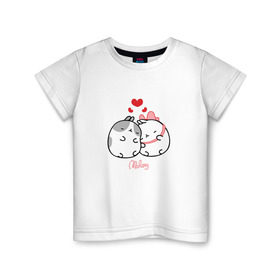 Детская футболка хлопок с принтом Кролик Моланг (любовь) в Санкт-Петербурге, 100% хлопок | круглый вырез горловины, полуприлегающий силуэт, длина до линии бедер | molang | каваи | кролик | любовь | моланг
