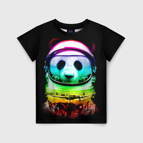 Детская футболка 3D с принтом Панда космонавт в Санкт-Петербурге, 100% гипоаллергенный полиэфир | прямой крой, круглый вырез горловины, длина до линии бедер, чуть спущенное плечо, ткань немного тянется | астронавт | звезды | космонавт | космос | панда | радуга