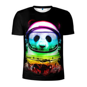 Мужская футболка 3D спортивная с принтом Панда космонавт в Санкт-Петербурге, 100% полиэстер с улучшенными характеристиками | приталенный силуэт, круглая горловина, широкие плечи, сужается к линии бедра | астронавт | звезды | космонавт | космос | панда | радуга