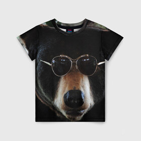 Детская футболка 3D с принтом Медведь в очках в Санкт-Петербурге, 100% гипоаллергенный полиэфир | прямой крой, круглый вырез горловины, длина до линии бедер, чуть спущенное плечо, ткань немного тянется | Тематика изображения на принте: животное | медведь | новая | очки | природа | стильная