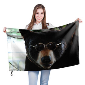 Флаг 3D с принтом Медведь в очках в Санкт-Петербурге, 100% полиэстер | плотность ткани — 95 г/м2, размер — 67 х 109 см. Принт наносится с одной стороны | животное | медведь | новая | очки | природа | стильная