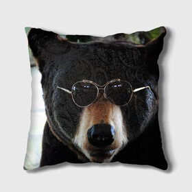 Подушка 3D с принтом Медведь в очках в Санкт-Петербурге, наволочка – 100% полиэстер, наполнитель – холлофайбер (легкий наполнитель, не вызывает аллергию). | состоит из подушки и наволочки. Наволочка на молнии, легко снимается для стирки | животное | медведь | новая | очки | природа | стильная