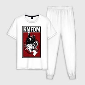 Мужская пижама хлопок с принтом KMFDM 2013 в Санкт-Петербурге, 100% хлопок | брюки и футболка прямого кроя, без карманов, на брюках мягкая резинка на поясе и по низу штанин
 | industrial | город | крик