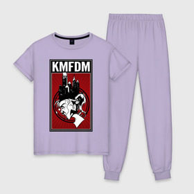Женская пижама хлопок с принтом KMFDM 2013 в Санкт-Петербурге, 100% хлопок | брюки и футболка прямого кроя, без карманов, на брюках мягкая резинка на поясе и по низу штанин | industrial | город | крик