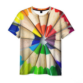 Мужская футболка 3D с принтом Карандаши в Санкт-Петербурге, 100% полиэфир | прямой крой, круглый вырез горловины, длина до линии бедер | карандаш | радуга | разноцветная | цветная