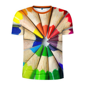Мужская футболка 3D спортивная с принтом Карандаши в Санкт-Петербурге, 100% полиэстер с улучшенными характеристиками | приталенный силуэт, круглая горловина, широкие плечи, сужается к линии бедра | карандаш | радуга | разноцветная | цветная