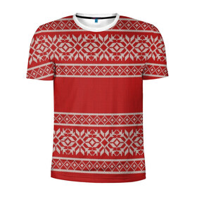 Мужская футболка 3D спортивная с принтом Вязанный принт в Санкт-Петербурге, 100% полиэстер с улучшенными характеристиками | приталенный силуэт, круглая горловина, широкие плечи, сужается к линии бедра | вышивка | красная | свитер | узор