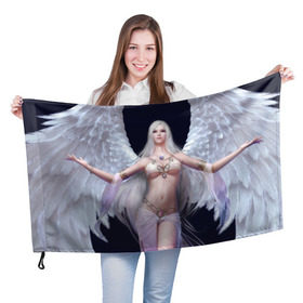 Флаг 3D с принтом Девушка ангел в Санкт-Петербурге, 100% полиэстер | плотность ткани — 95 г/м2, размер — 67 х 109 см. Принт наносится с одной стороны | крылья