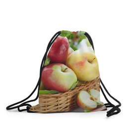 Рюкзак-мешок 3D с принтом Яблоки в Санкт-Петербурге, 100% полиэстер | плотность ткани — 200 г/м2, размер — 35 х 45 см; лямки — толстые шнурки, застежка на шнуровке, без карманов и подкладки | корзина | красные | яблоки