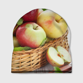 Шапка 3D с принтом Яблоки в Санкт-Петербурге, 100% полиэстер | универсальный размер, печать по всей поверхности изделия | корзина | красные | яблоки