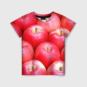 Детская футболка 3D с принтом Яблоки в Санкт-Петербурге, 100% гипоаллергенный полиэфир | прямой крой, круглый вырез горловины, длина до линии бедер, чуть спущенное плечо, ткань немного тянется | красные | плоды | уражай | фрукты | яблоки
