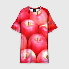 Детское платье 3D с принтом Яблоки в Санкт-Петербурге, 100% полиэстер | прямой силуэт, чуть расширенный к низу. Круглая горловина, на рукавах — воланы | Тематика изображения на принте: красные | плоды | уражай | фрукты | яблоки