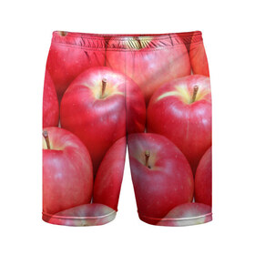 Мужские шорты 3D спортивные с принтом Яблоки в Санкт-Петербурге,  |  | красные | плоды | уражай | фрукты | яблоки