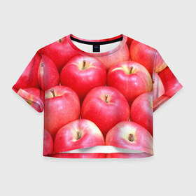 Женская футболка 3D укороченная с принтом Яблоки в Санкт-Петербурге, 100% полиэстер | круглая горловина, длина футболки до линии талии, рукава с отворотами | красные | плоды | уражай | фрукты | яблоки