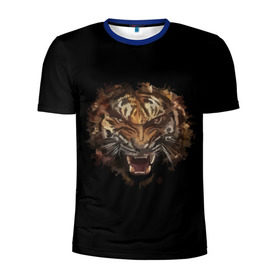 Мужская футболка 3D спортивная с принтом Тигр в Санкт-Петербурге, 100% полиэстер с улучшенными характеристиками | приталенный силуэт, круглая горловина, широкие плечи, сужается к линии бедра | тигр