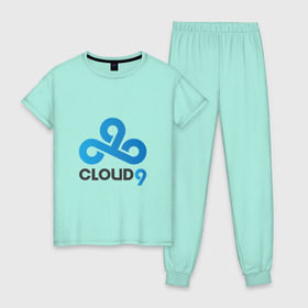 Женская пижама хлопок с принтом Cloud9 в Санкт-Петербурге, 100% хлопок | брюки и футболка прямого кроя, без карманов, на брюках мягкая резинка на поясе и по низу штанин | cld9