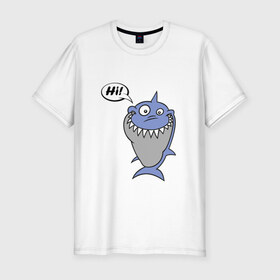 Мужская футболка премиум с принтом Акула в Санкт-Петербурге, 92% хлопок, 8% лайкра | приталенный силуэт, круглый вырез ворота, длина до линии бедра, короткий рукав | hi | shark | привет