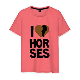 Мужская футболка хлопок с принтом I love horses в Санкт-Петербурге, 100% хлопок | прямой крой, круглый вырез горловины, длина до линии бедер, слегка спущенное плечо. | horse | кони | конный спорт | лошадь | я люблю