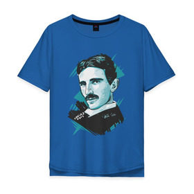 Мужская футболка хлопок Oversize с принтом Тесла в Санкт-Петербурге, 100% хлопок | свободный крой, круглый ворот, “спинка” длиннее передней части | графика | никола тесла | портрет | электричество