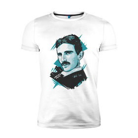 Мужская футболка премиум с принтом Тесла в Санкт-Петербурге, 92% хлопок, 8% лайкра | приталенный силуэт, круглый вырез ворота, длина до линии бедра, короткий рукав | графика | никола тесла | портрет | электричество